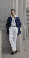 Men's Blue Linen Double Breasted Jacket Made to Measure