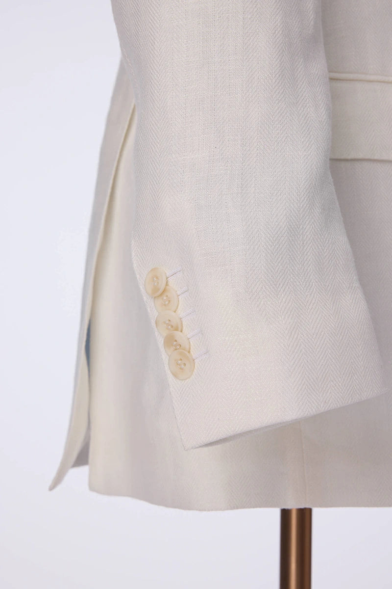 Men's White Linen Double Breasted Jacket Made to Measure