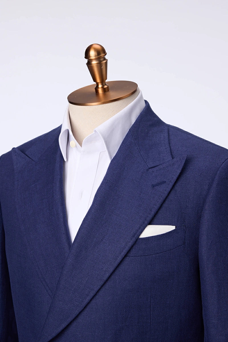 Men's Blue Linen Double Breasted Jacket Made to Measure