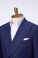 Men's Blue Linen Double Breasted Jacket Made to Measure