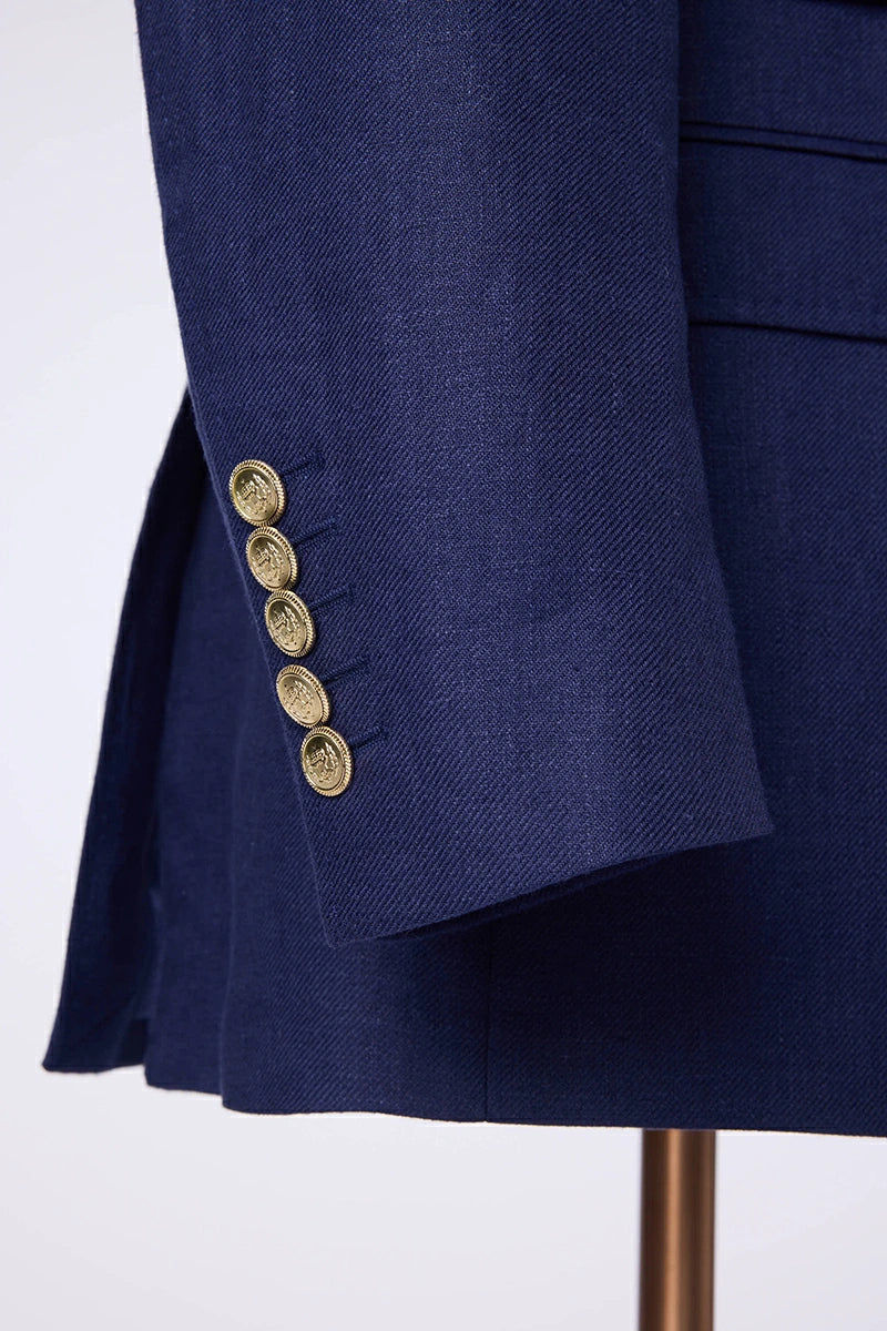 Men's Blue Linen Double Breasted Jacket Made to Measure