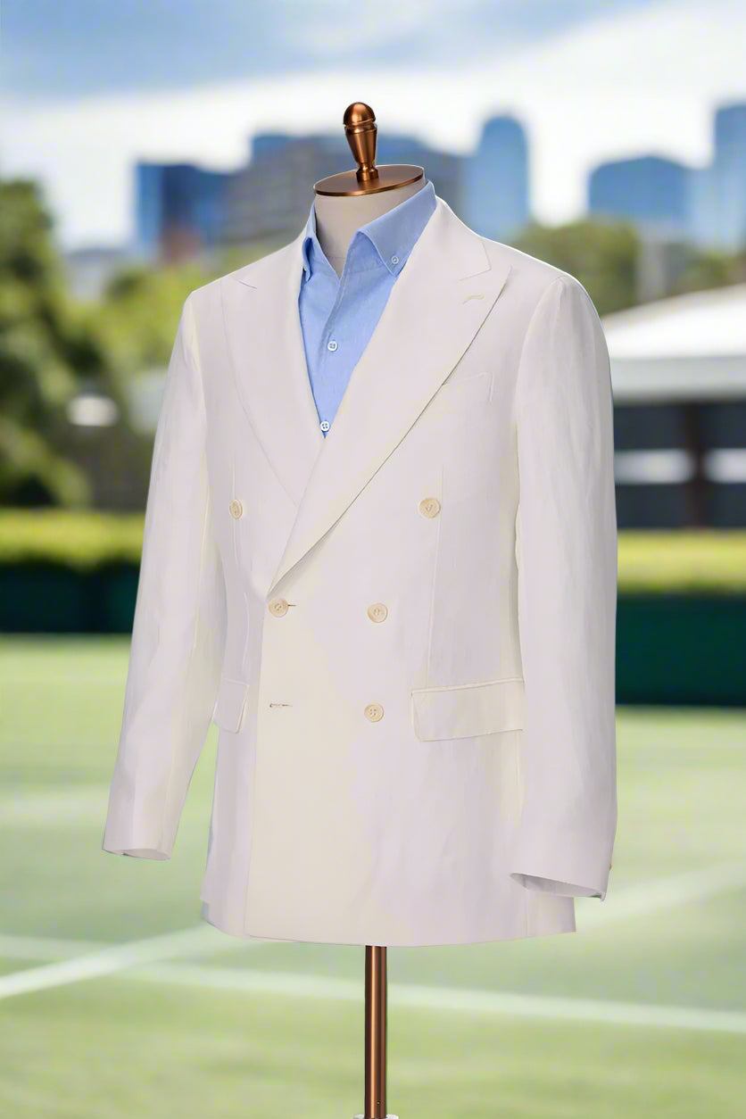 Men's White Linen Double Breasted Jacket Made to Measure