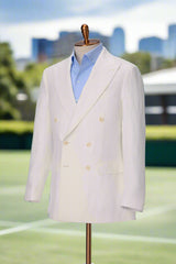 Men's White Linen Double Breasted Jacket Made to Measure