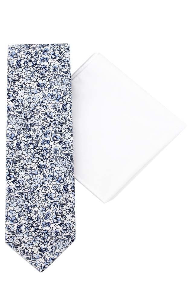  Blue Medallion Silk Tie And Hank Set - Accessories