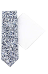  Blue Medallion Silk Tie And Hank Set - Accessories