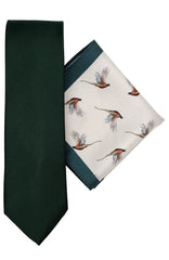 Green Pheasant Silk Tie And Hank Set - Accessories