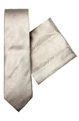  Ivory Paisley Silk Tie And Hank Set - Accessories