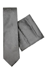  Paisley Grey Silk Tie And Hank Set - Accessories