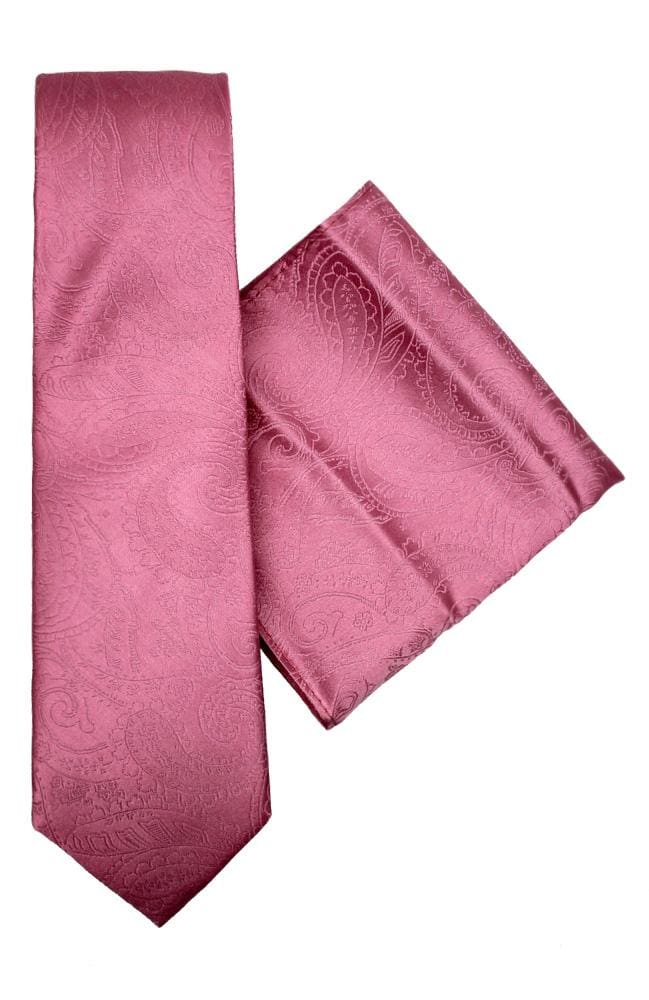  Pink Paisley Silk Tie And Hank Set - Accessories