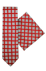  Red Foulard Silk Tie And Hank Set - Accessories