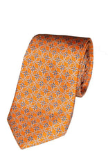  White And Orange Spiral Print Silk Tie - Accessories