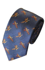  Country And Hobby Bird Check Silk Tie - Blue Accessories