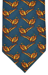  Country And Hobby Double Pheasant Print Silk Tie - Blue Accessories