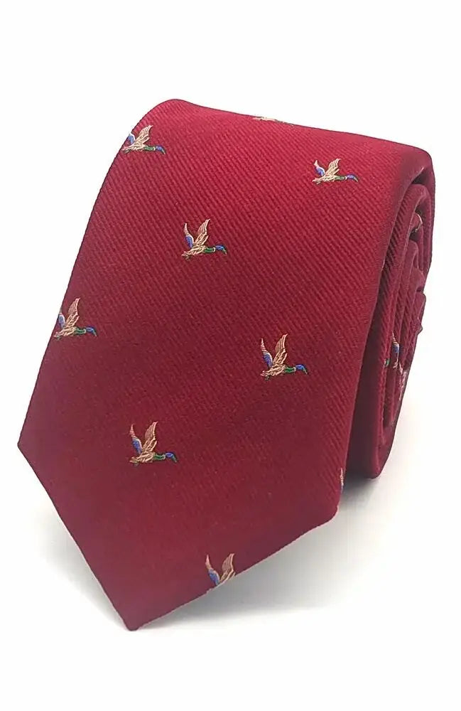  Country And Hobby Flying Duck Silk Tie - Burgundy Accessories