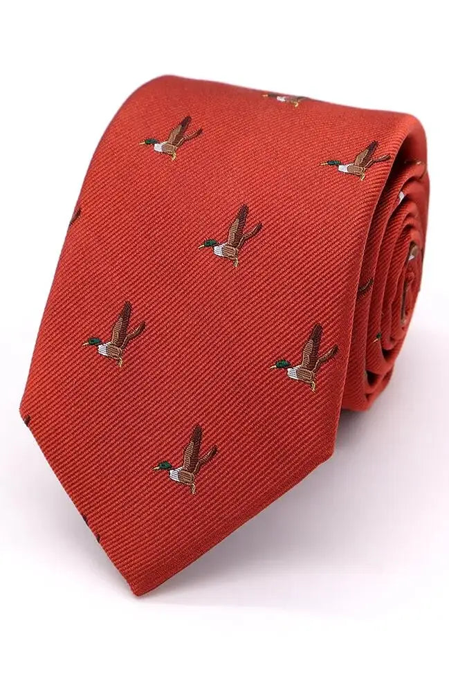  Country And Hobby Flying Duck Silk Tie - Burnt Ochre Accessories