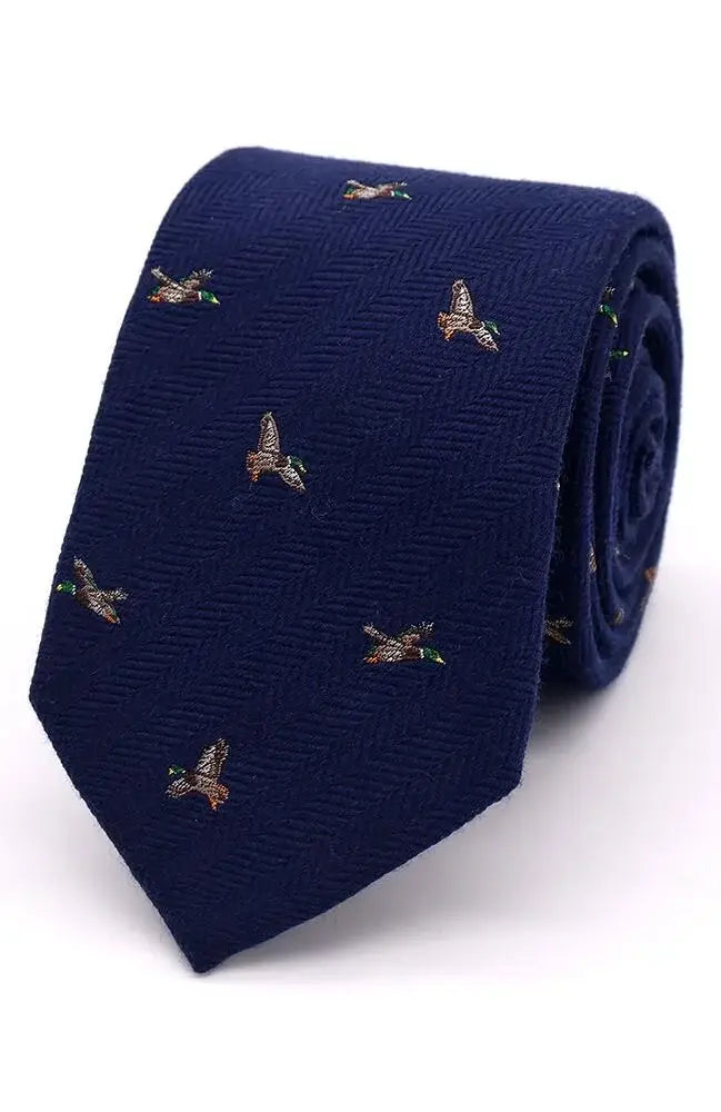  Country And Hobby Herringbone Mallard Silk Tie - Navy Accessories
