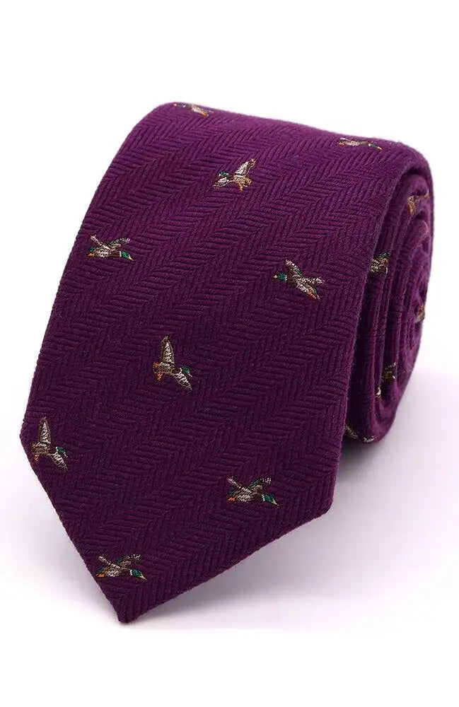 Country And Hobby Herringbone Mallard Silk Tie - Burgundy Accessories