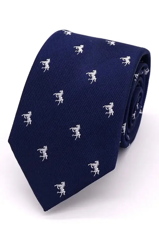 Country And Hobby Horse Silk Tie - Silver On Navy Accessories