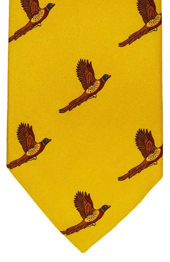  Country And Hobby Pheasant Print Silk Tie - Gold Accessories