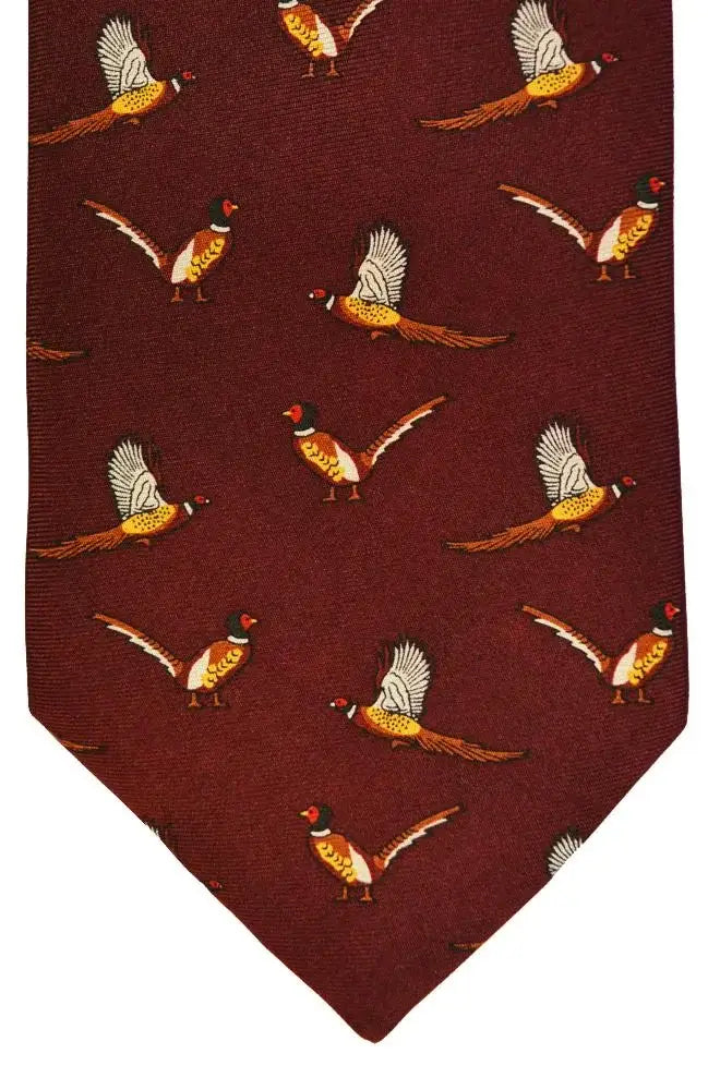  Country And Hobby Pheasant Print Silk Tie - Wine Accessories