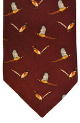  Country And Hobby Pheasant Print Silk Tie - Wine Accessories