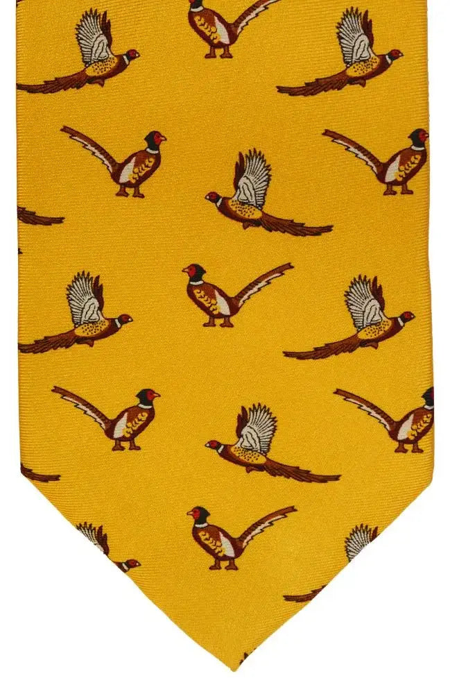  Country And Hobby Pheasant Print Silk Tie - Amber Accessories