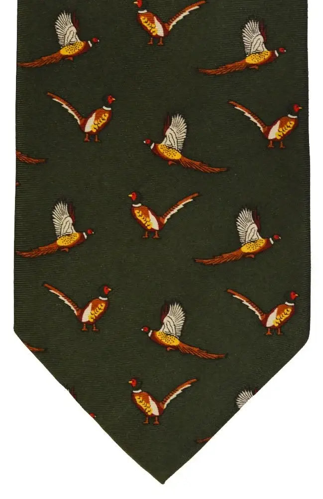  Country And Hobby Pheasant Print Silk Tie - Green Accessories