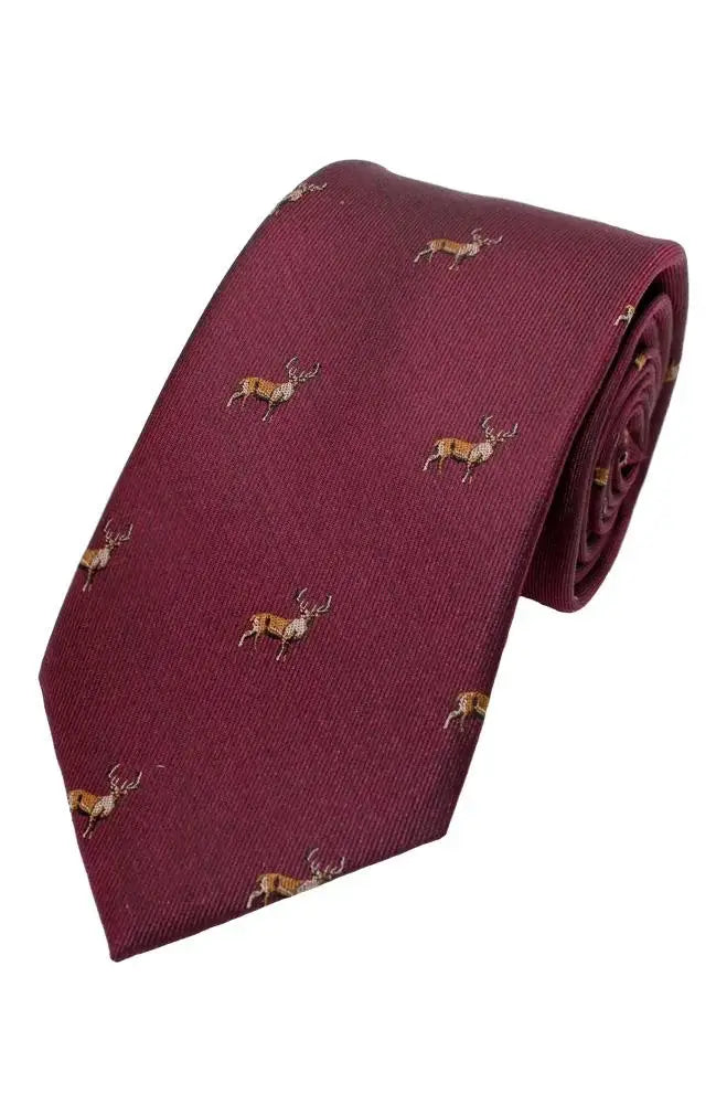  Country And Hobby Stag Silk Tie - Wine Accessories