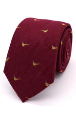  Herringbone Pheasant Silk Tie - Gold On Burgundy Accessories