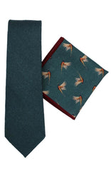  Blue Green Pheasant Silk Tie And Hank Set - Accessories